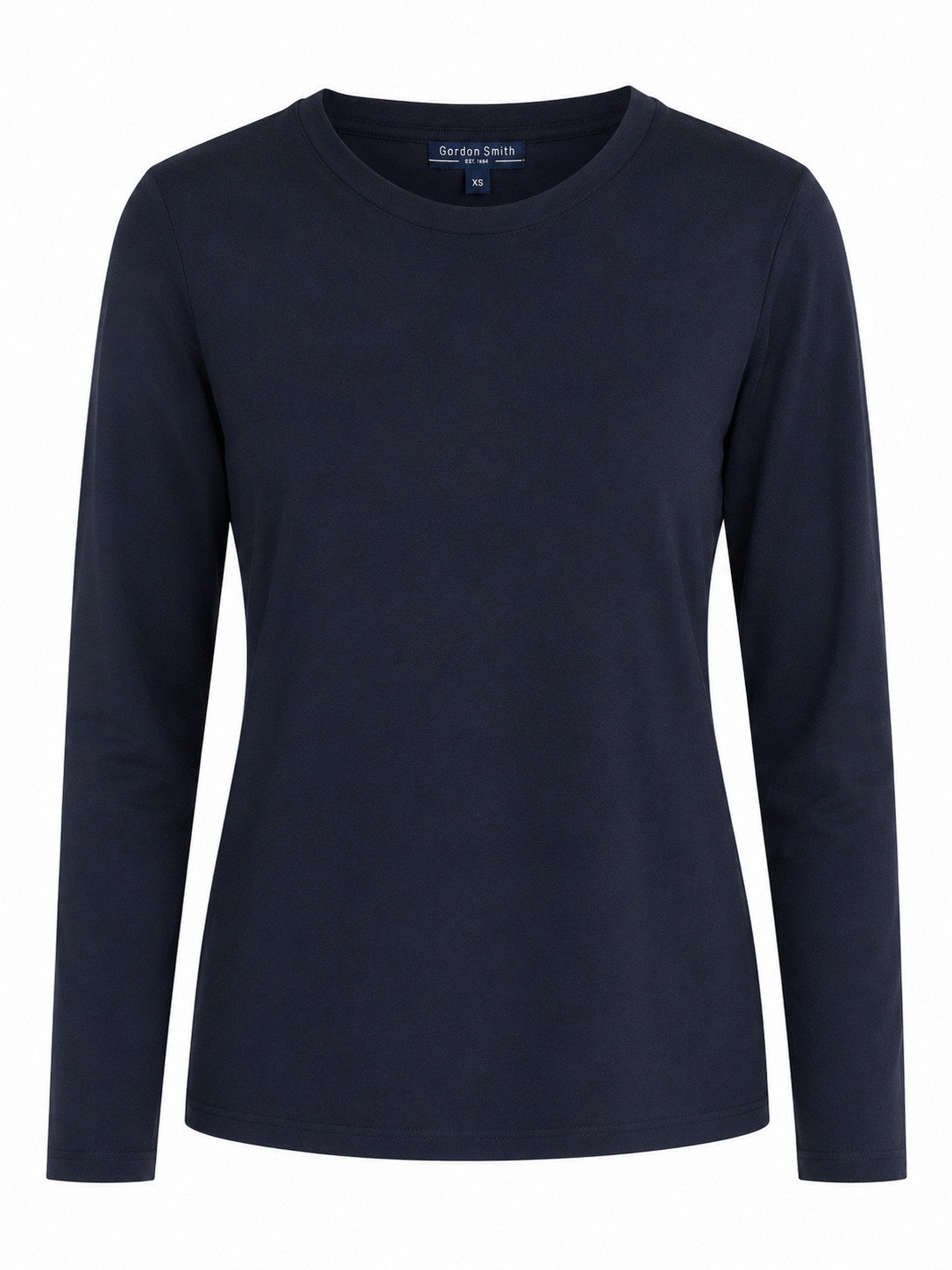 Front view of the Gordon Smith Heritage Tee in Navy featuring a classic crew neckline, long sleeves and a soft stretch cotton finish.