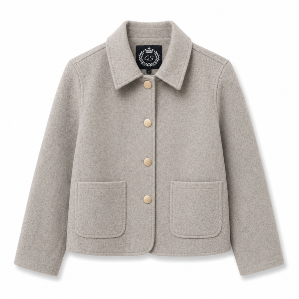 Gordon Smith Montana Car Coat in latte featuring gold-tone buttons, classic collar and front patch pockets on a textured fabric finish