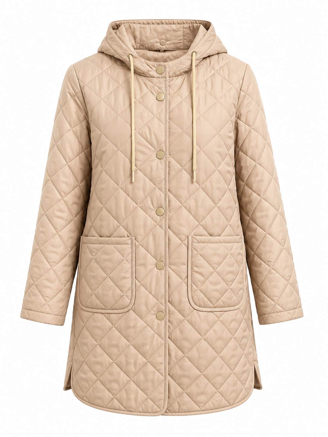 Gordon Smith beige quilted hooded jacket with patch pockets