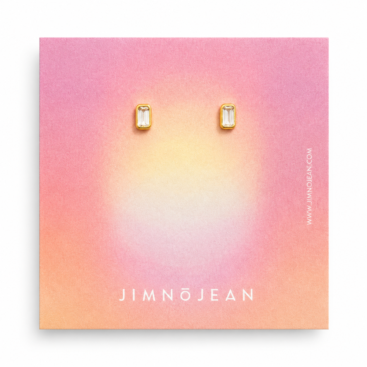 Jimnojean rectangular crystal gold stud earrings