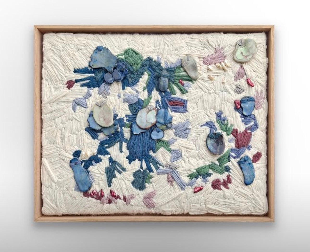 Softly Scattered artwork by Kelsey Ede, mixed media and ceramics on board displayed at Boetiek Cape Town