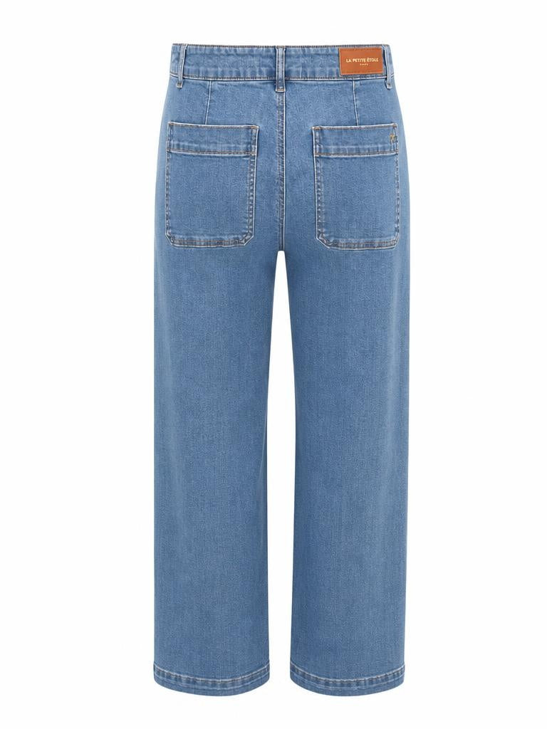 La Petite Étoile Atlanta cropped wide-leg jean in Stone Clair wash with gold-tone buttons