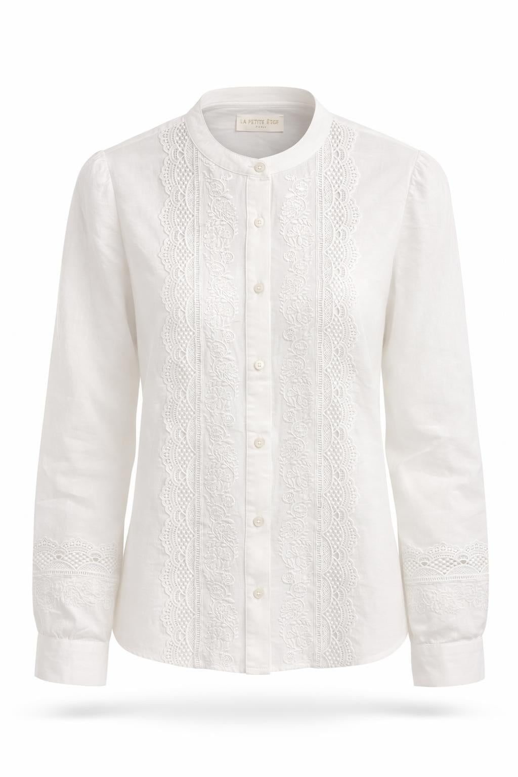 La Petite Étoile Bilena embroidered blouse in ecru with lace detailing