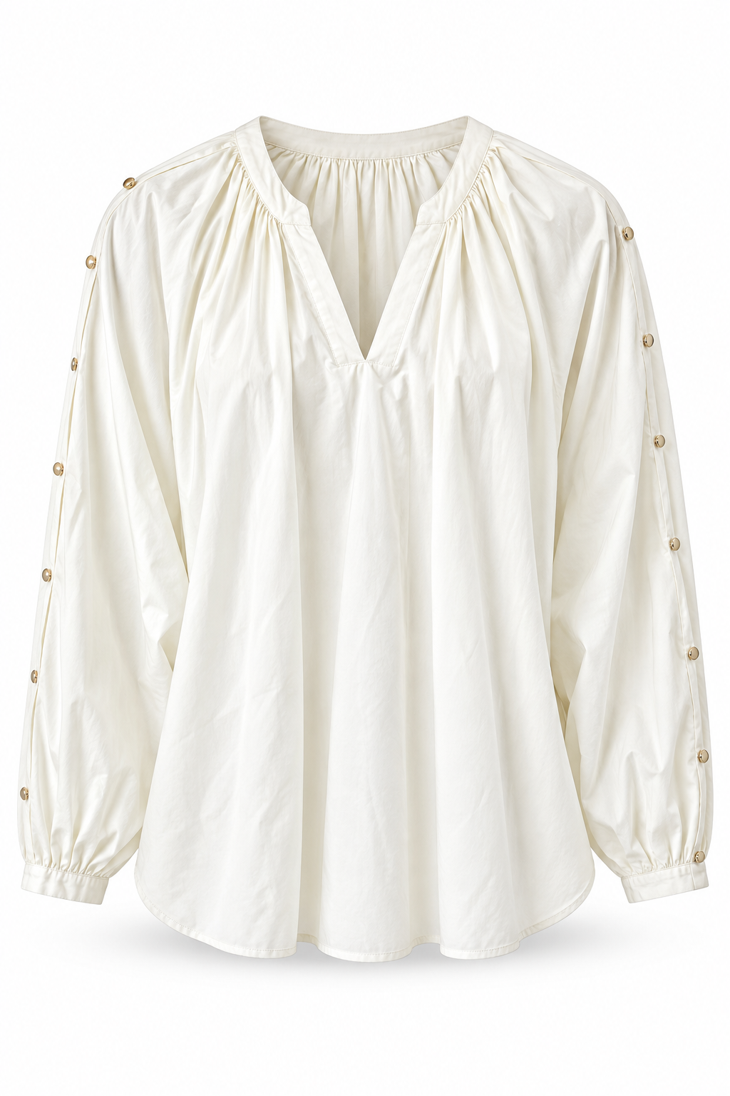 La Petite Étoile Bonnie Blouse with Gold Button Sleeves in Ecru, front product view