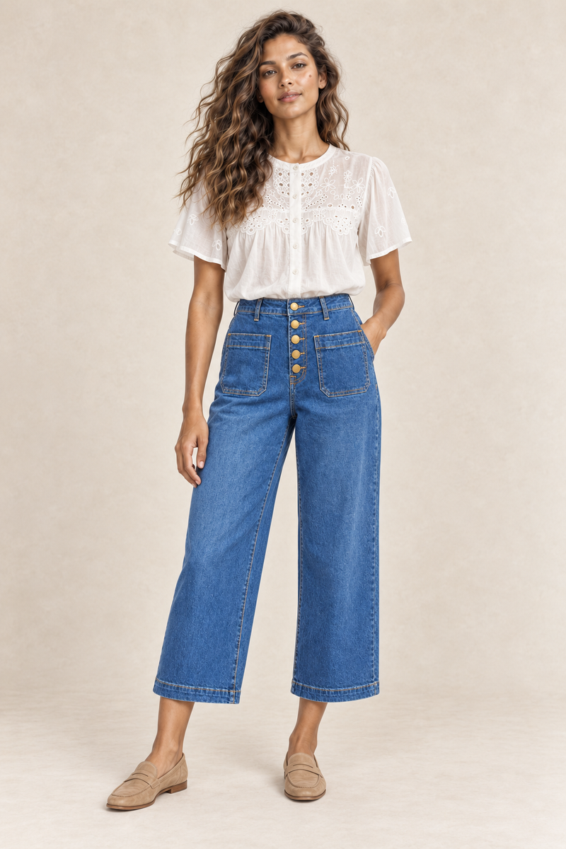 La Petite Étoile | Atlanta Button Front Wide Leg Jean in Wash