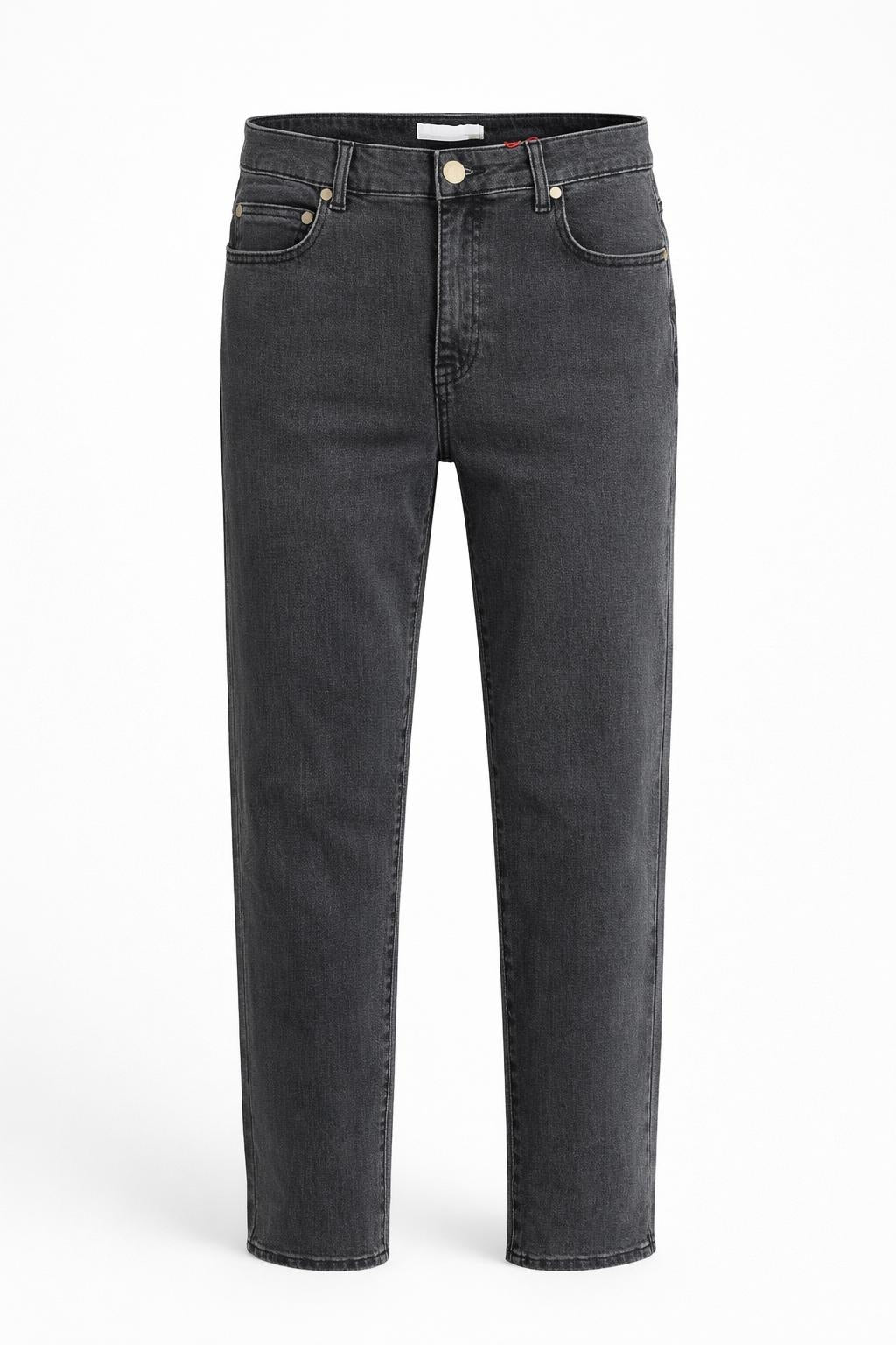 La Petite Étoile Brieg cropped straight-leg jeans in grey wash denim front view