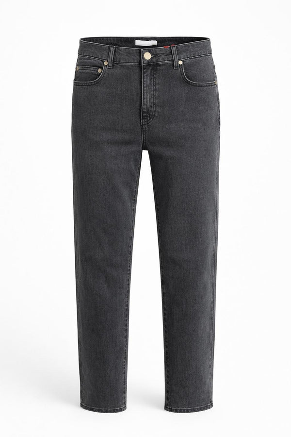 La Petite Étoile Brieg cropped straight-leg jeans in grey wash denim front view