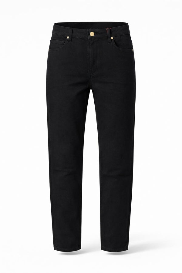 La Petite Étoile Brieg jeans in noir straight-leg denim with gold hardware