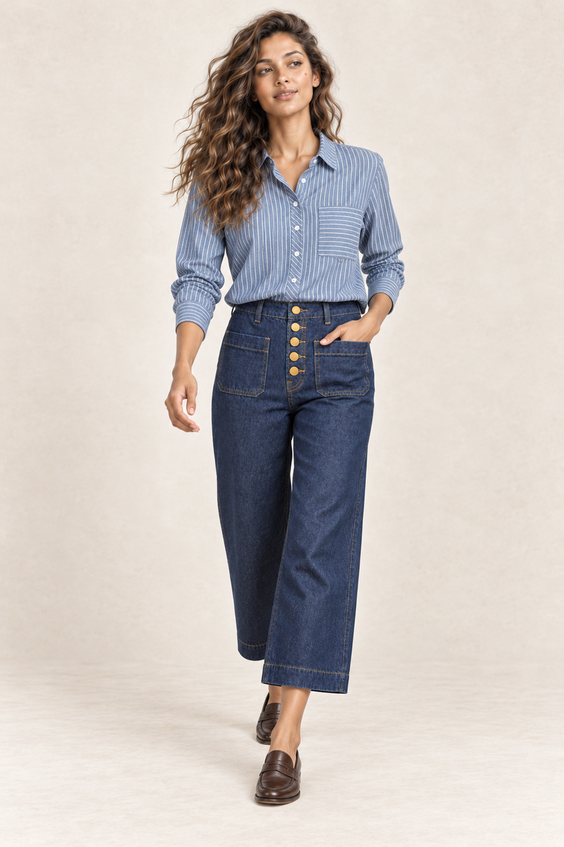 La Petite Étoile | Atlanta Button Front Wide Leg Jean in Brut