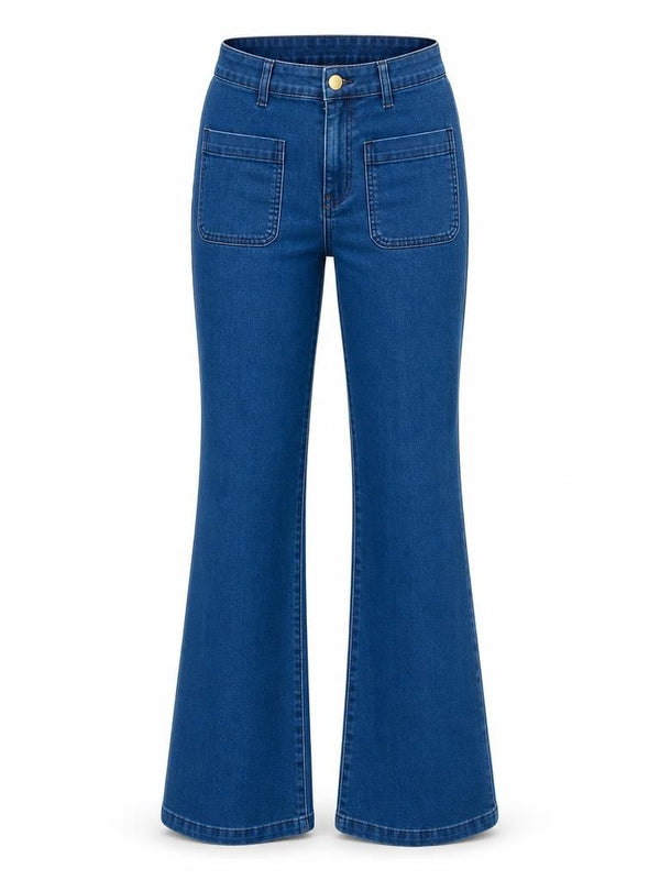 La Petite Étoile blue flared jeans with front patch pockets