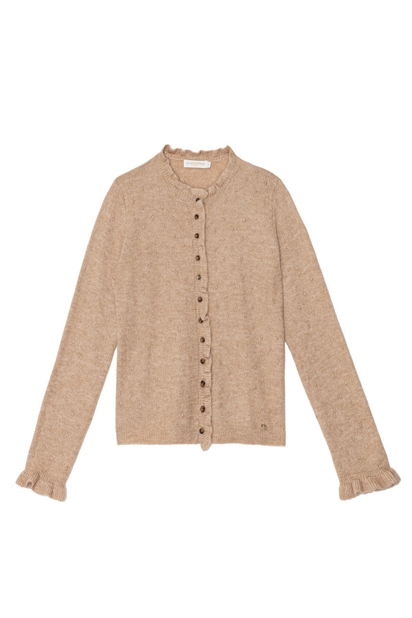 La Petite Étoile Meatrice vest in beige knit with textured detailing and button front at Boetiek Cape Town