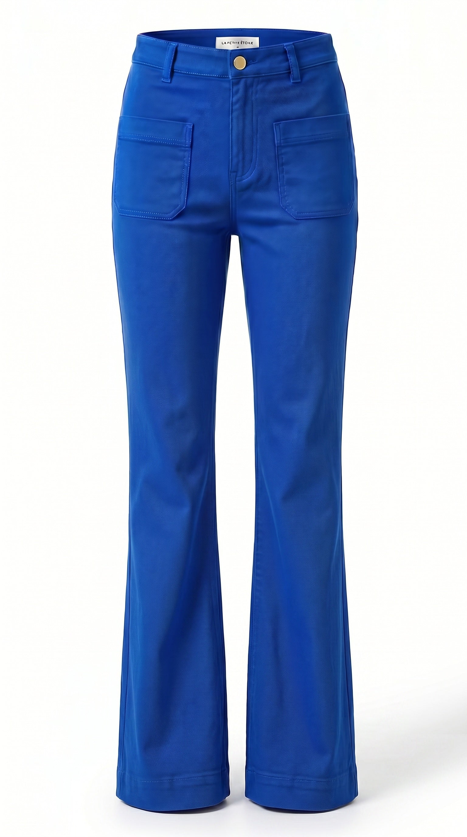 La Petite Étoile Sonny flared jean in electric blue with front patch pockets