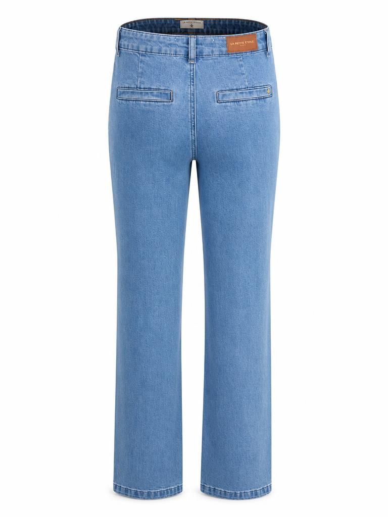 La Petite Étoile Sonny wide-leg jeans in 87 Stone Clair blue stone-wash denim with front patch pockets
