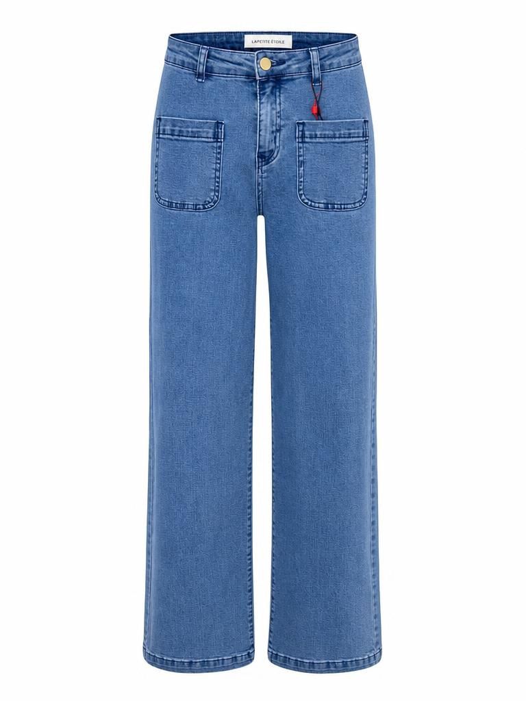 La Petite Étoile Sonny wide-leg jeans in 87 Stone Clair blue stone-wash denim with front patch pockets
