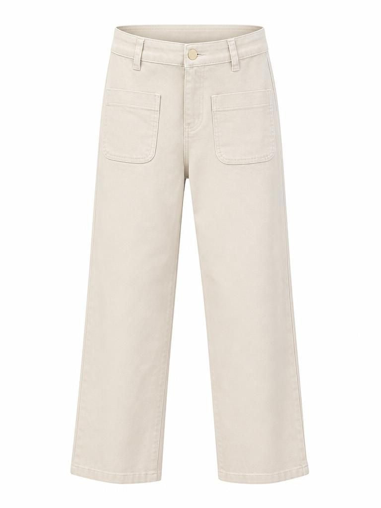Le Petit Étoile beige straight leg jeans with front patch pockets