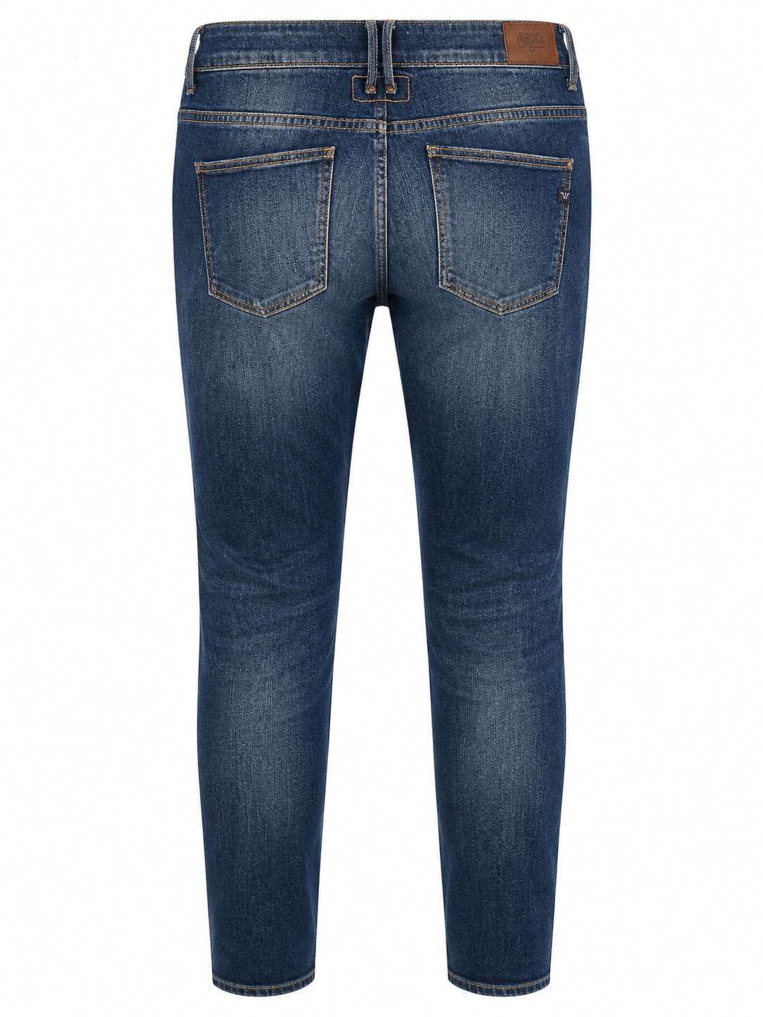 Le Temps des Cerises denim jeans in blue featuring a slim leg fit, classic five-pocket styling, faded wash detailing and stretch denim construction.