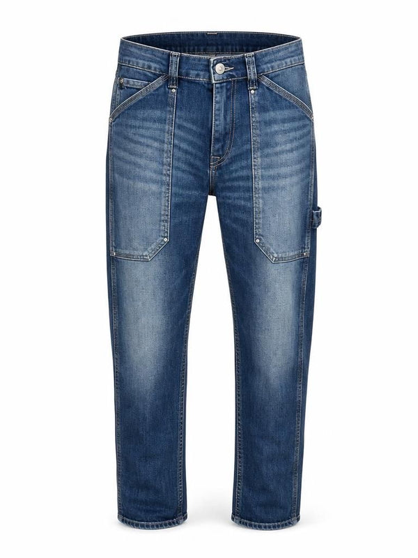 Front view of Le Temps des Cerises Girlfriend Union jeans in blue with utility-inspired patch pockets