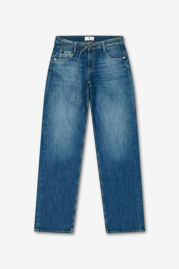 Front view of Le Temps des Cerises Lauren Jab jeans in blue with a relaxed wide-leg silhouette