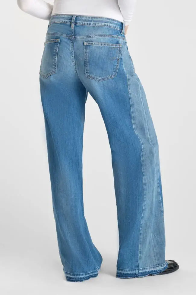 Rear view of the Lauryn Wide Leg Jeans in Aix Blue N°4.