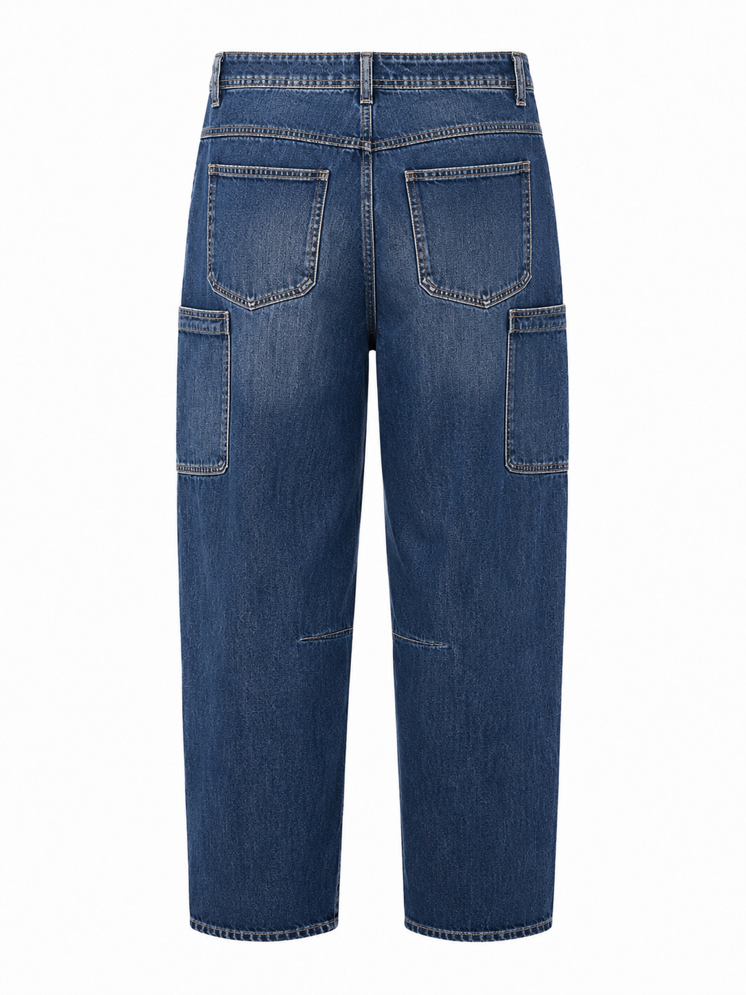 Back view of Le Temps des Cerises Madie Denim Jeans in Dark Blue showcasing the relaxed barrel-leg silhouette, patch pockets and signature embroidered branding.