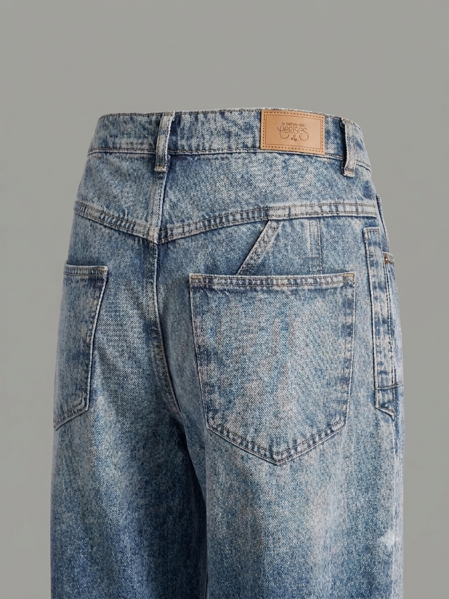 Close-up of the back pocket and signature Le Temps des Cerises branding on the Madie jeans in No3 Stone Bleached Blue.