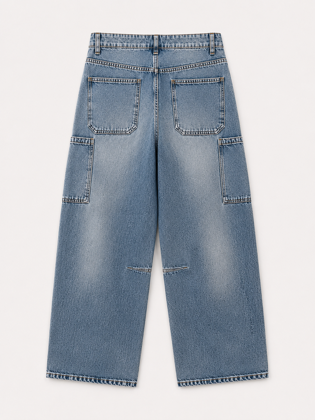 Back view of Le Temps des Cerises Madie jeans in No3 Stone Bleached Blue with oversized patch pockets and relaxed straight-leg silhouette.