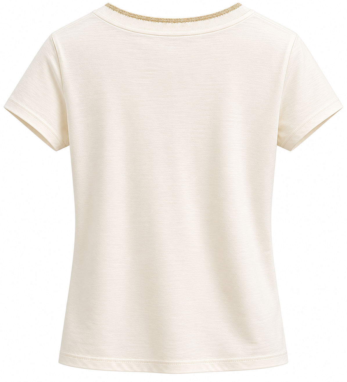 Le Temps des Cerises tee-shirt in Ice Cream featuring a V-neckline with metallic trim detail, short sleeves and a classic everyday fit.