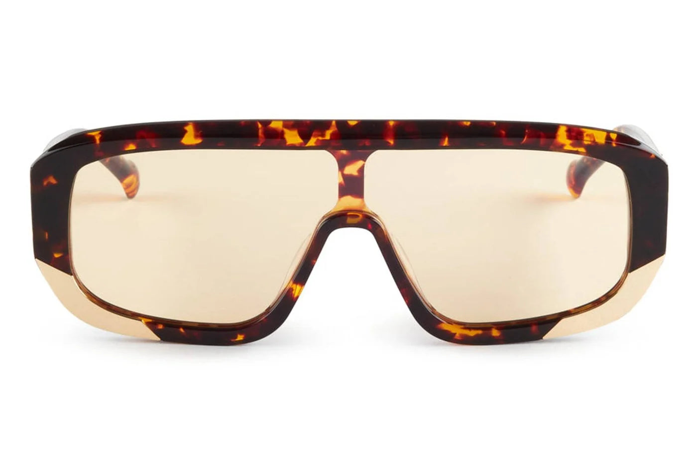 Oscar x Frank Aether sunglasses in light tortoiseshell with oversized shield frame, gold-tone accents and photochromic lenses