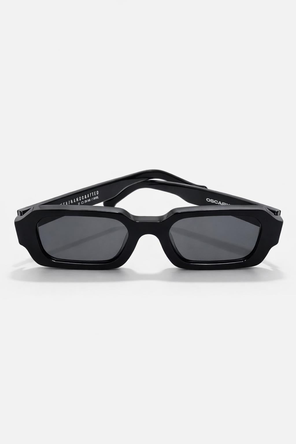 Oscar x Frank Naked handcrafted sunglasses in gloss black rectangular frame