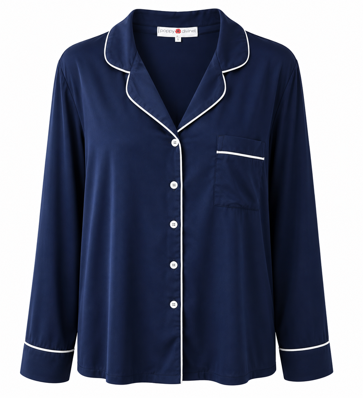 Poppy Divine classic navy long sleeve pyjama set with contrast piping