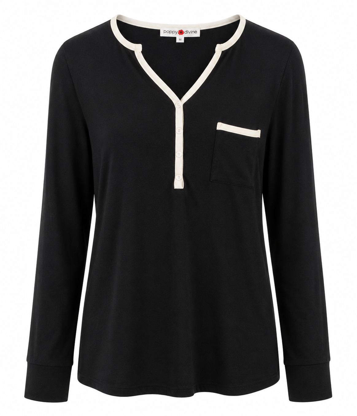Poppy Divine cosy black loungewear set with contrast trim detail