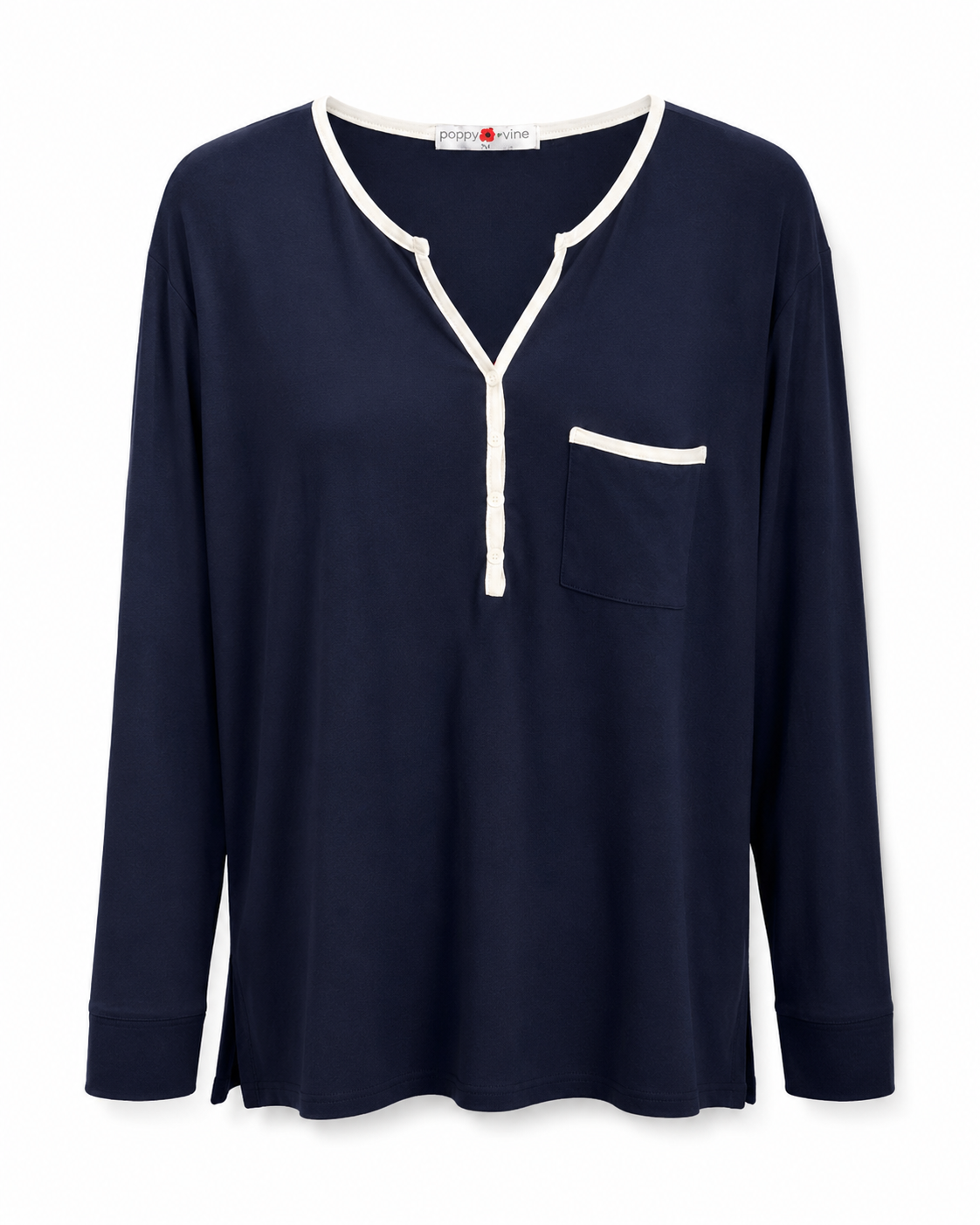 Poppy Divine cosy navy loungewear set with contrast trim detail