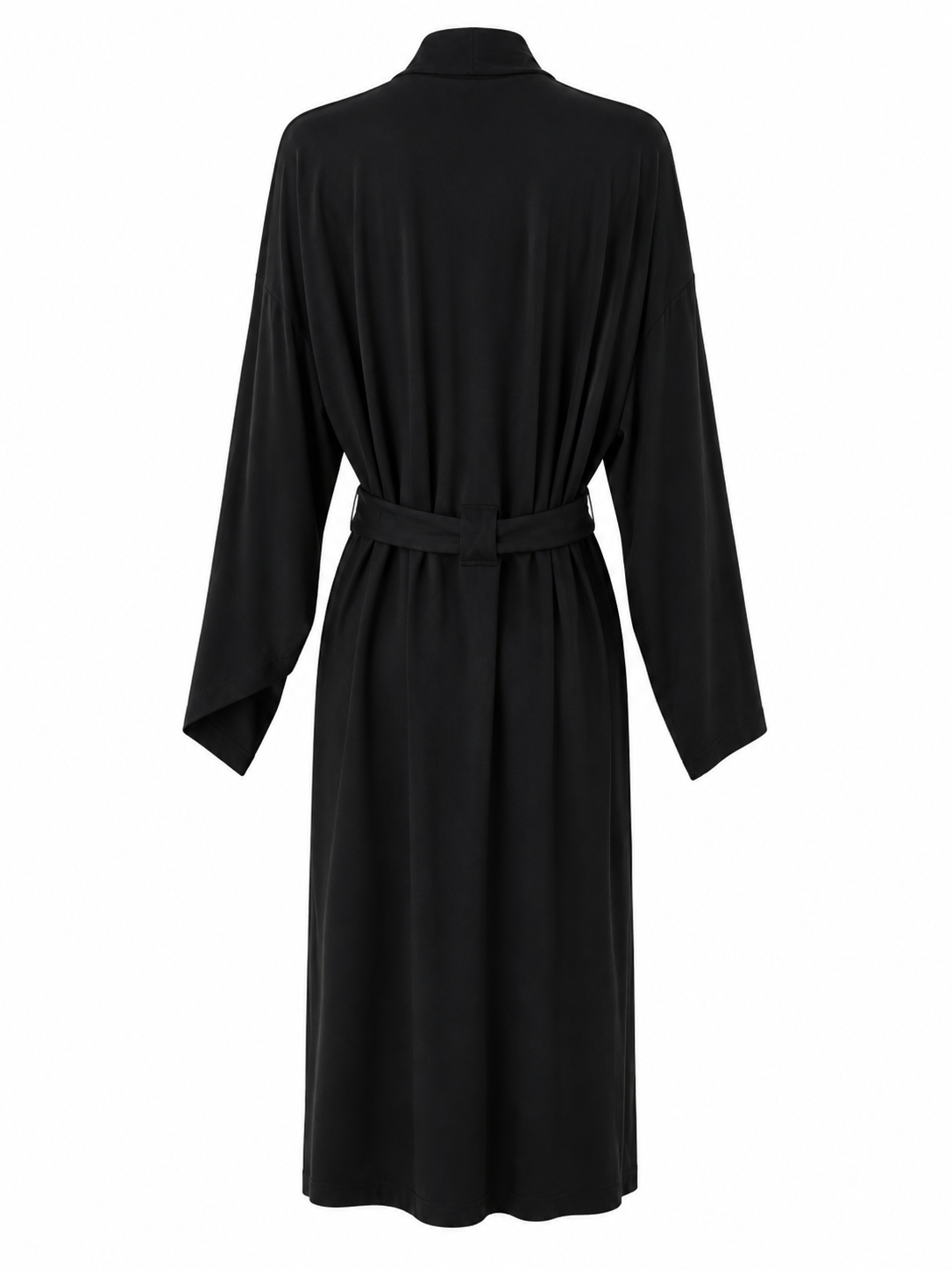 Poppy Divine long black kimono lounge robe with self-tie waist