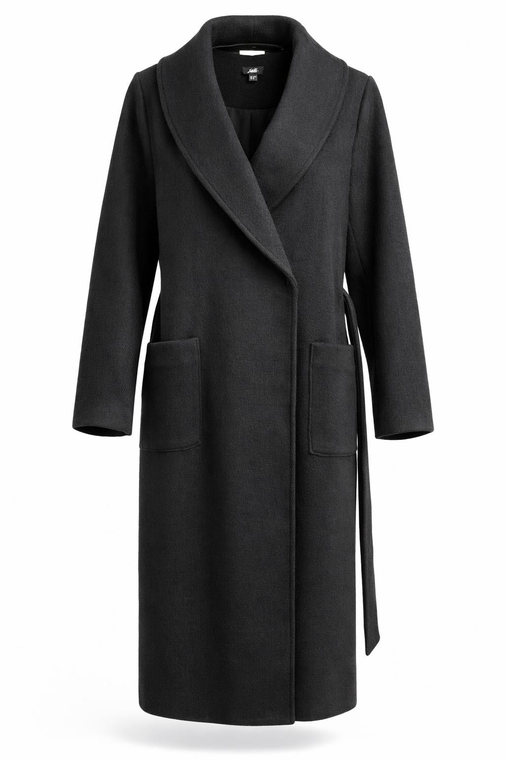 Smashed Lemon black belted wrap coat front view