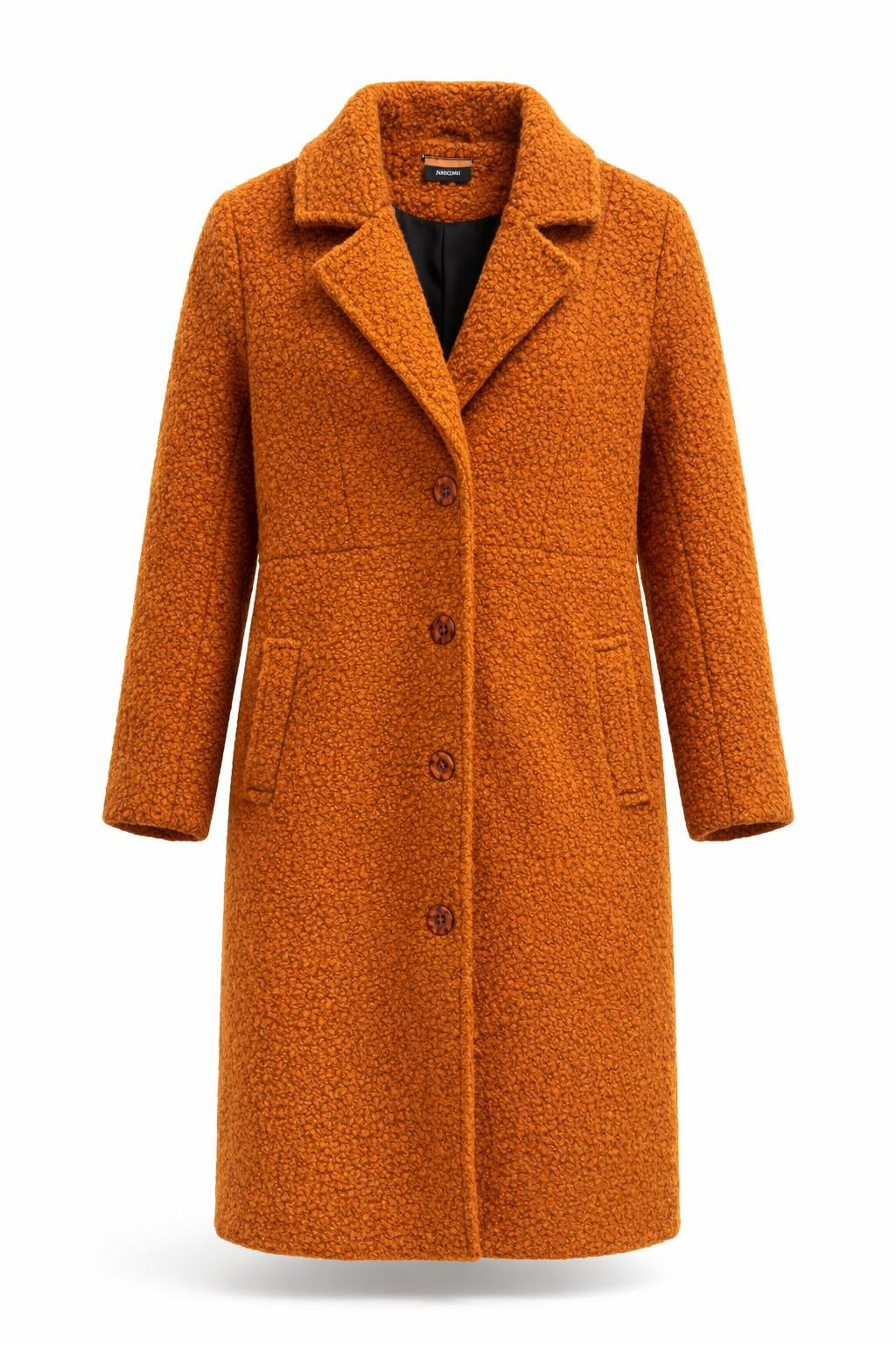 Smashed Lemon cognac textured coat front view