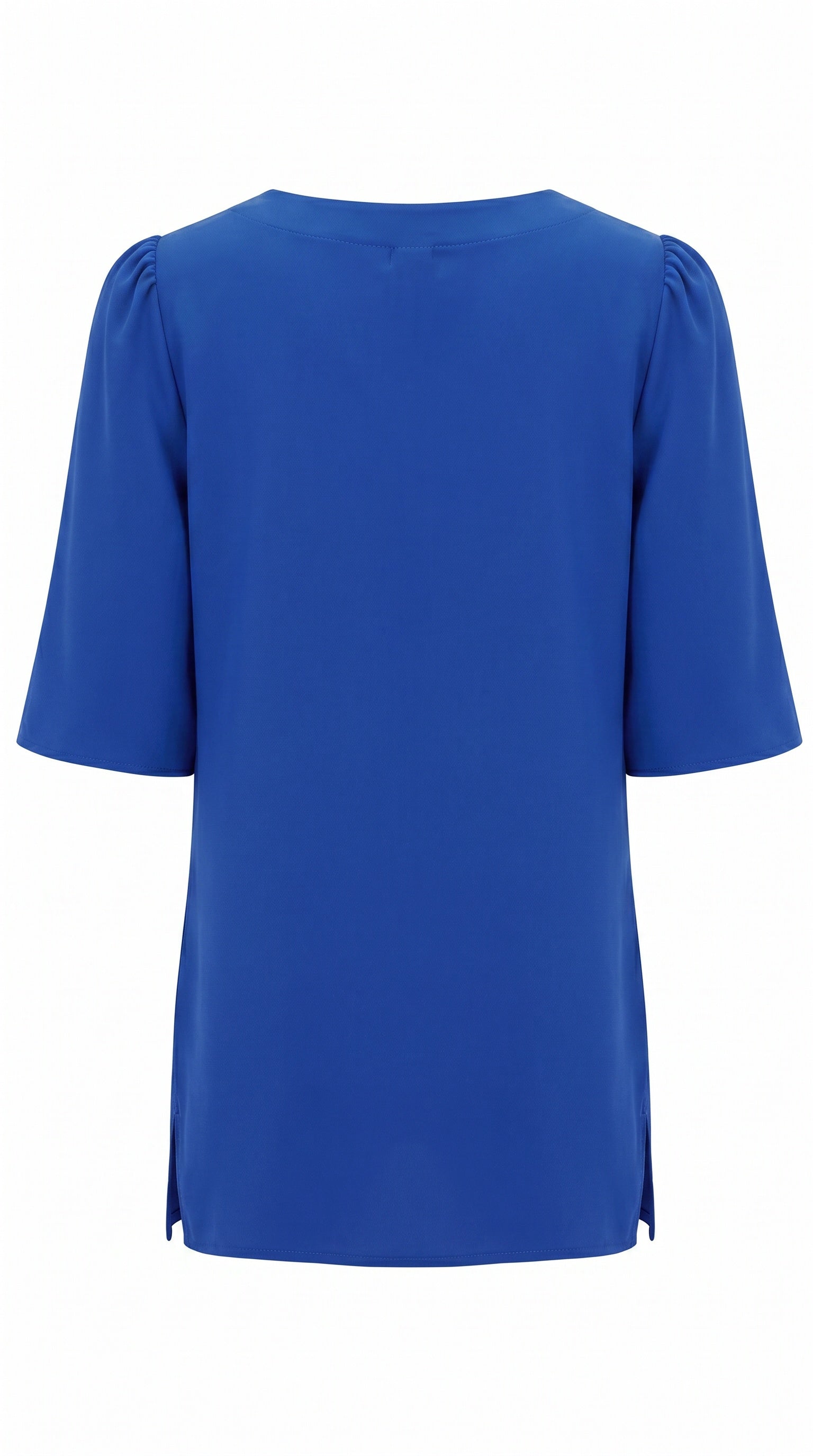Smashed Lemon cobalt blue relaxed dress with split neckline and elbow-length sleeves