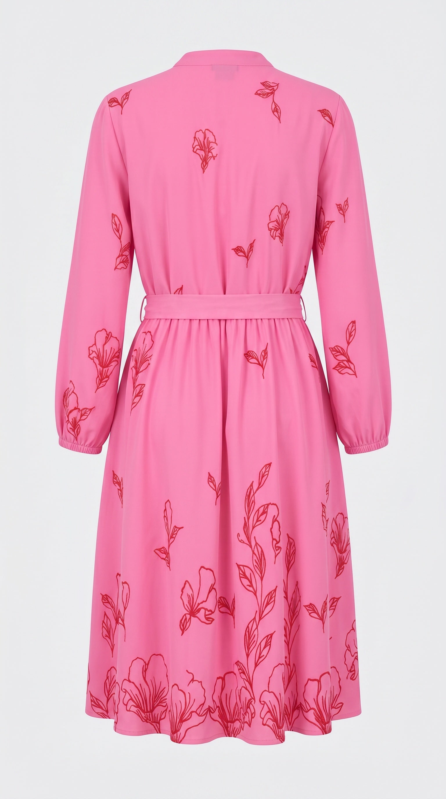 Smashed Lemon pink floral midi dress with red floral print and waist tie