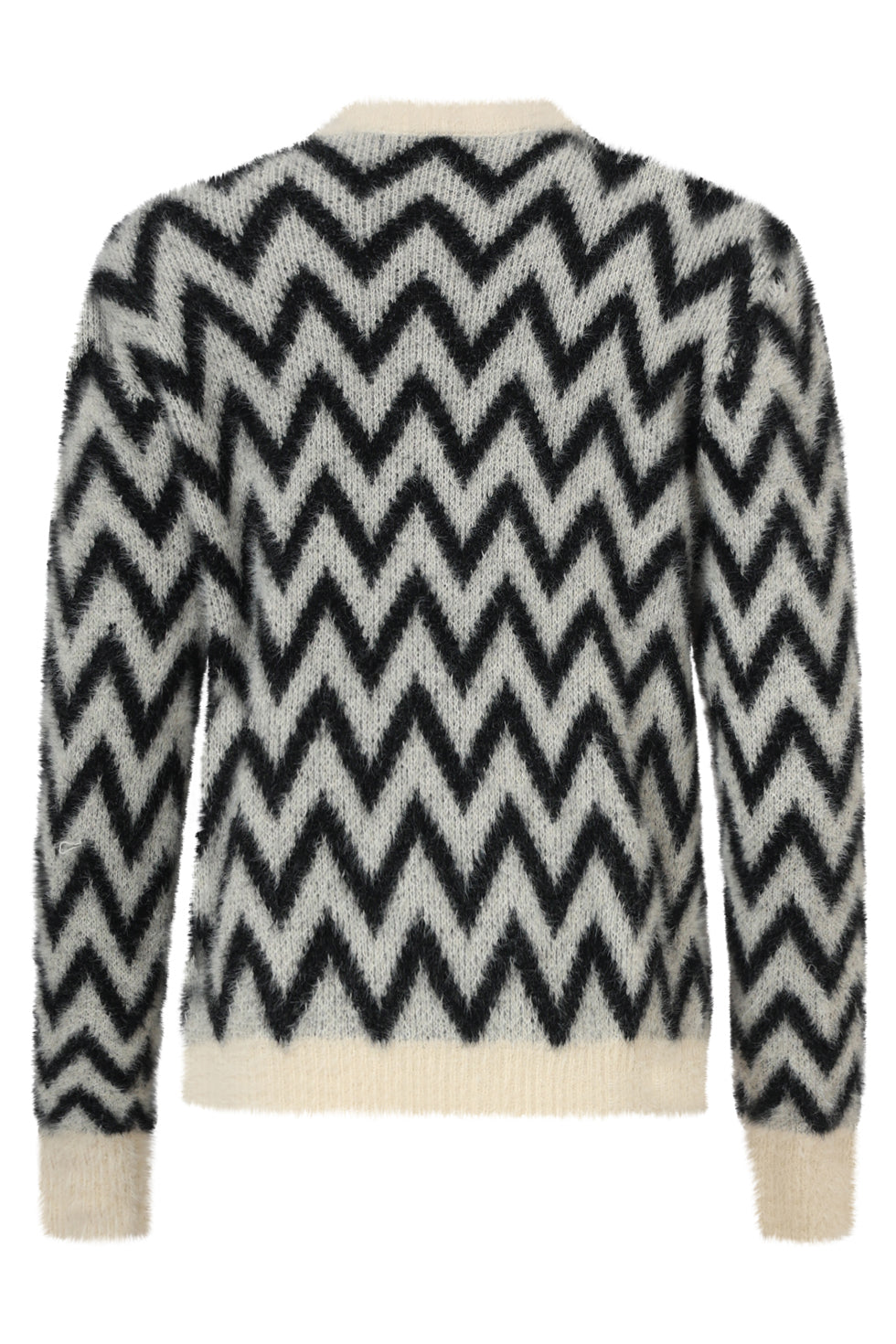 Smashed Lemon black and off white zigzag knit top with soft fluffy texture