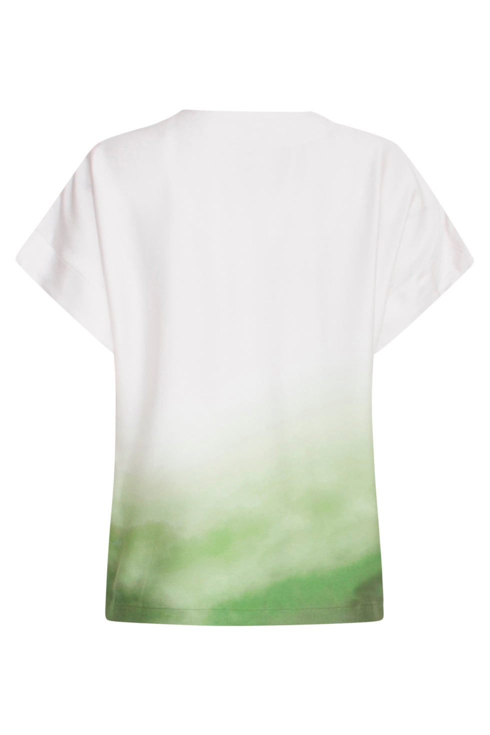 Back view of Smashed Lemon ombre satin top in off white and green