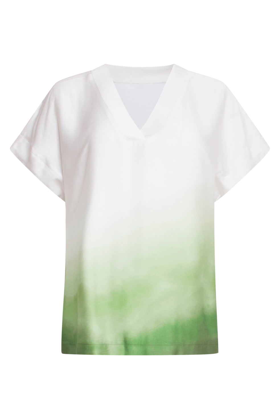 Smashed Lemon ombre satin top in off white and green
