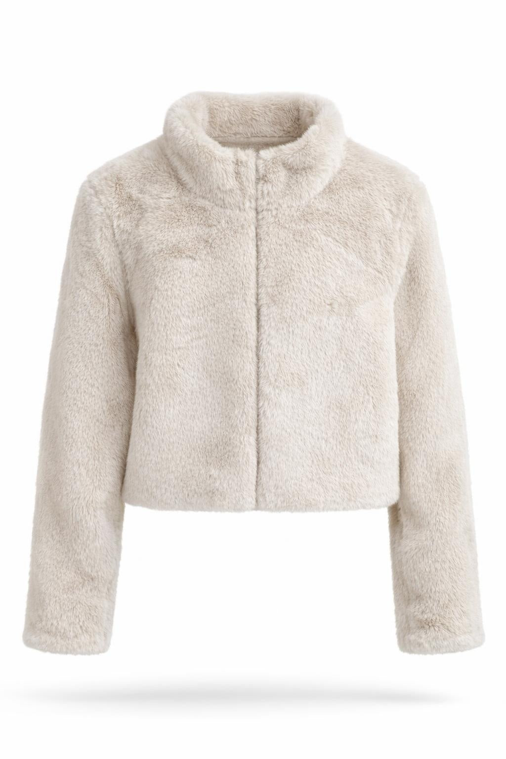 Smashed Lemon sand faux fur jacket front view