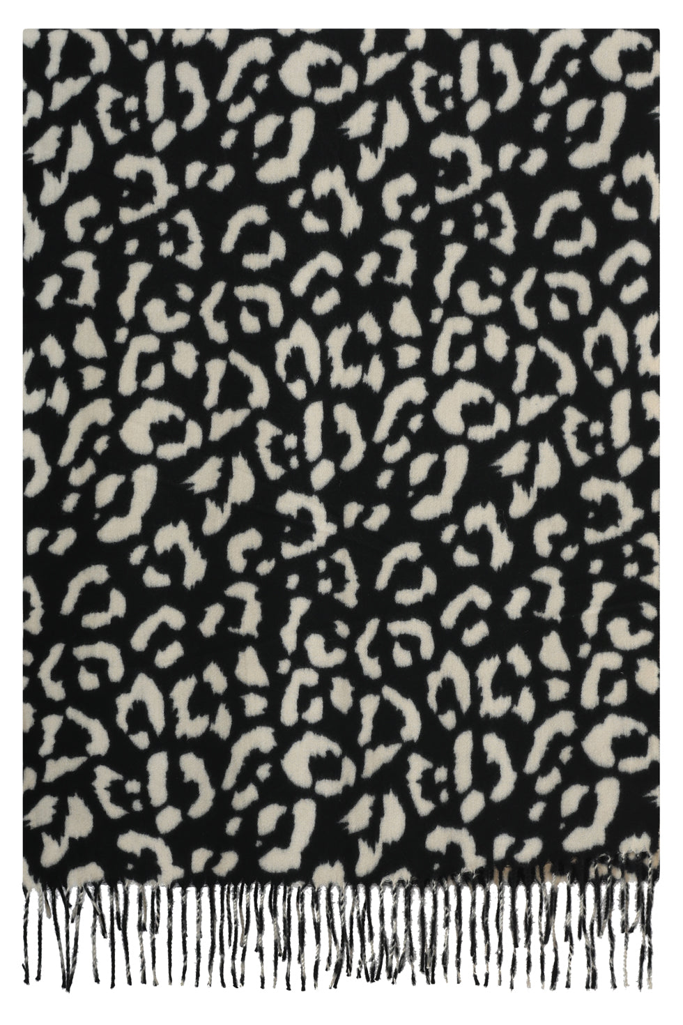 Smashed Lemon off-white and black leopard print scarf with fringe detailing