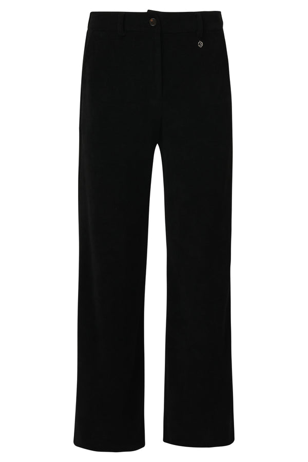 Smashed Lemon black wide leg tailored trousers with minimalist full-length silhouette