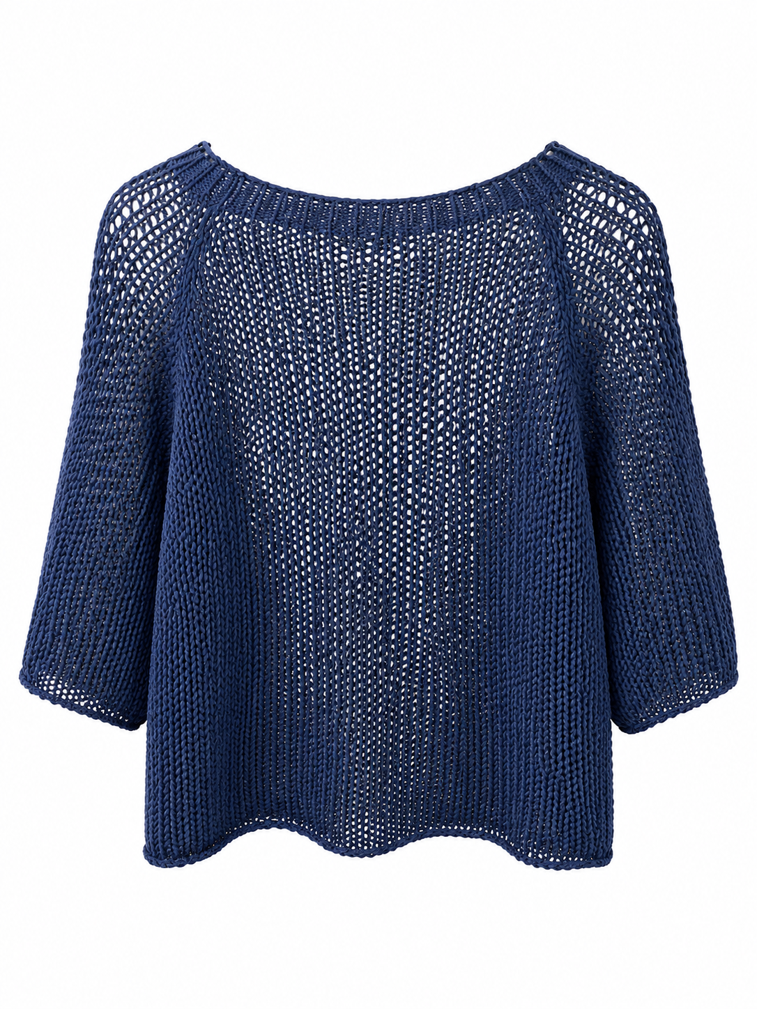 Suzy D Jacky cotton crochet knit jersey in navy, back studio product view — Boetiek, Cape Town