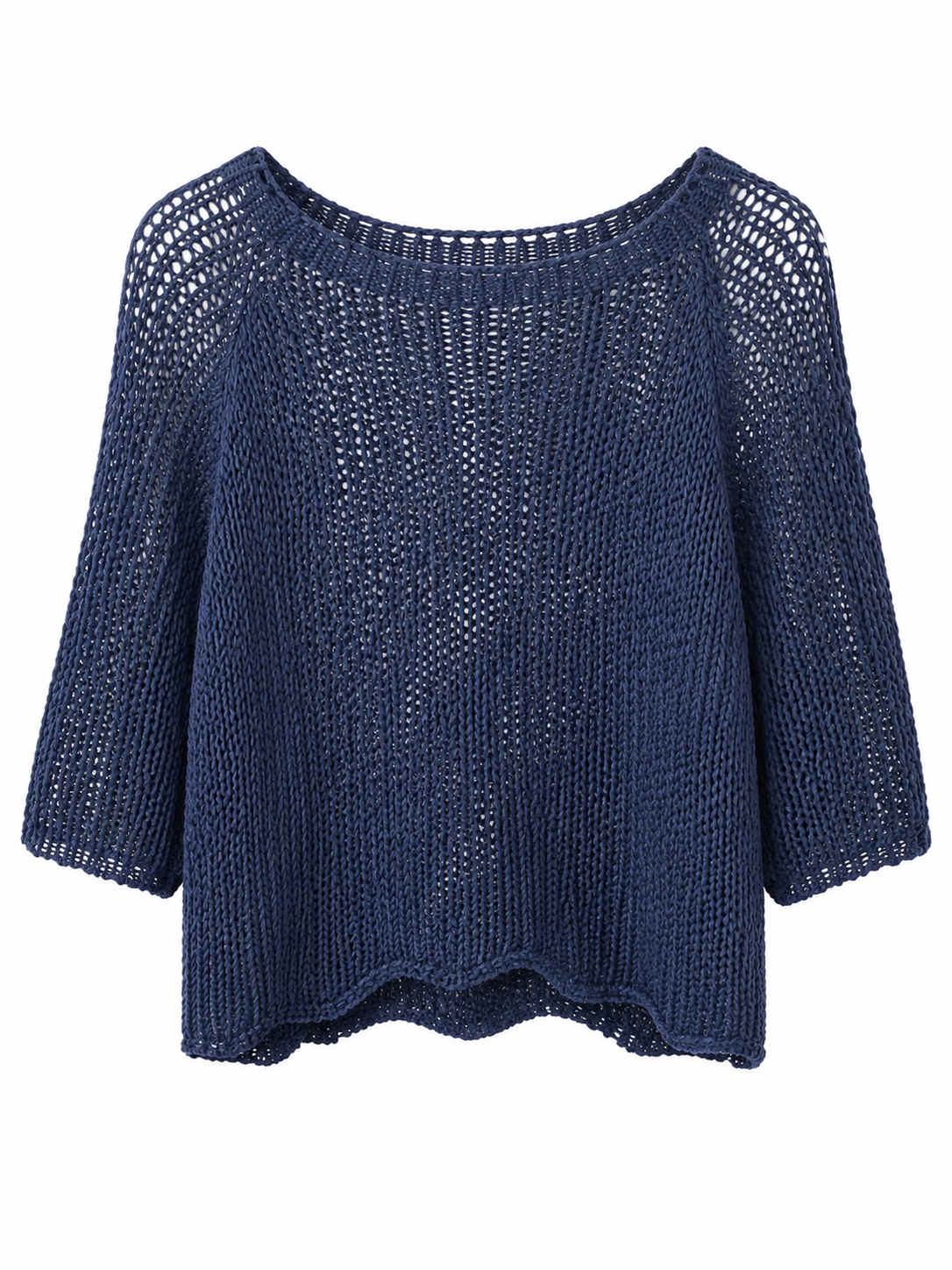 Suzy D Jacky cotton crochet knit jersey in navy, front studio product view — Boetiek, Cape Town