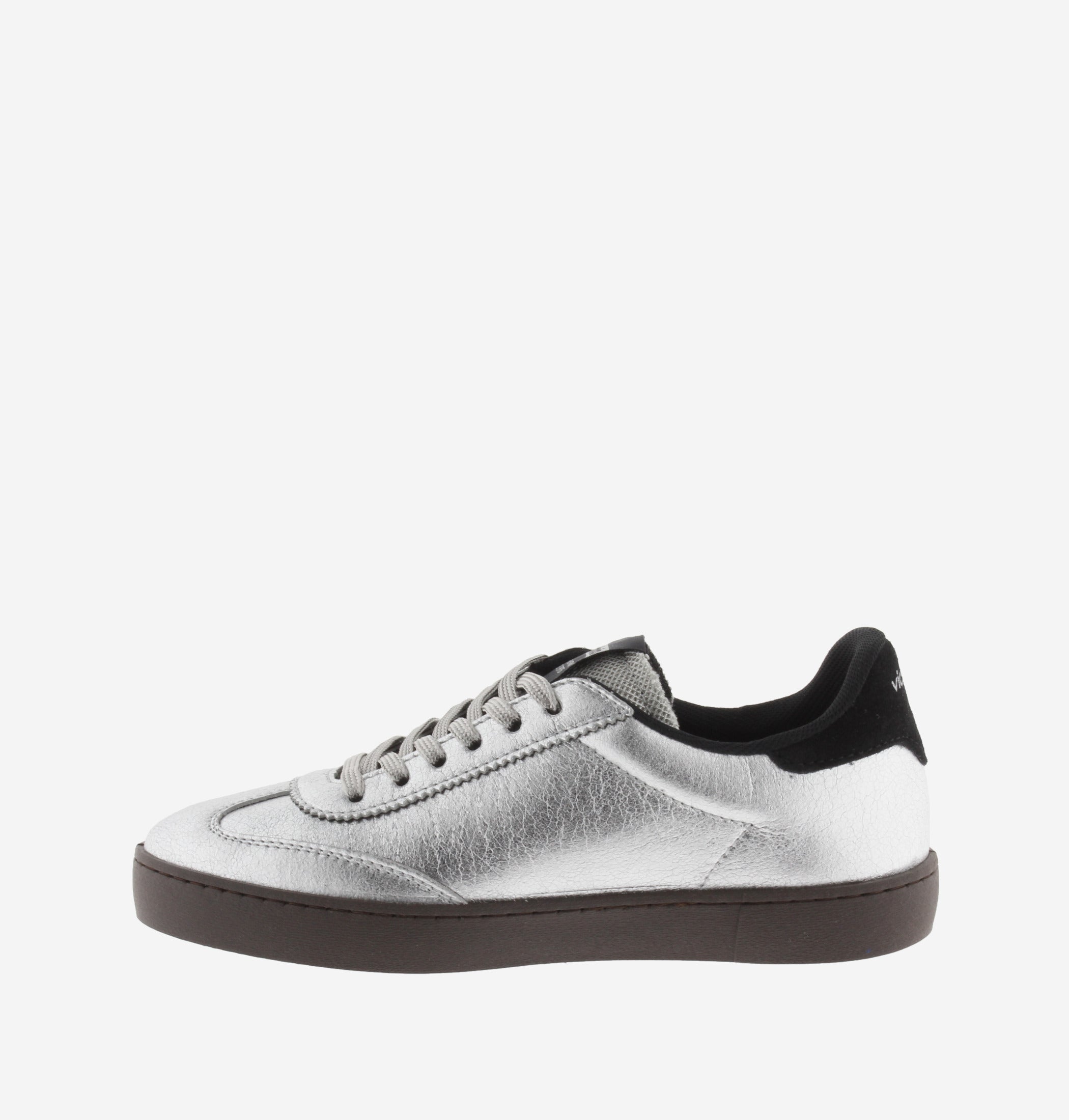 Victoria Shoes Berlin Metal sneaker in silver with black suede logo detail