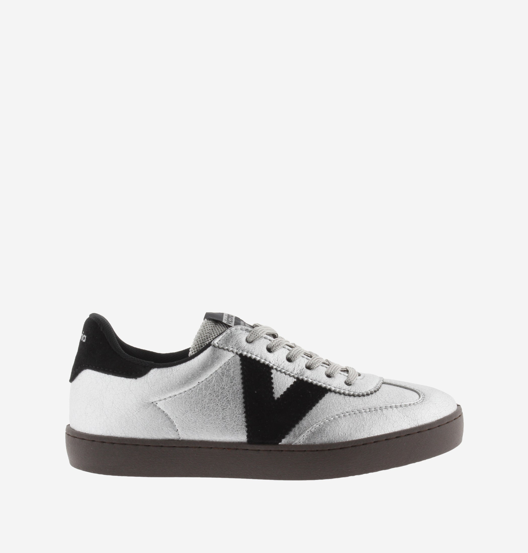 Victoria Shoes Berlin Metal sneaker in silver with black suede logo detail