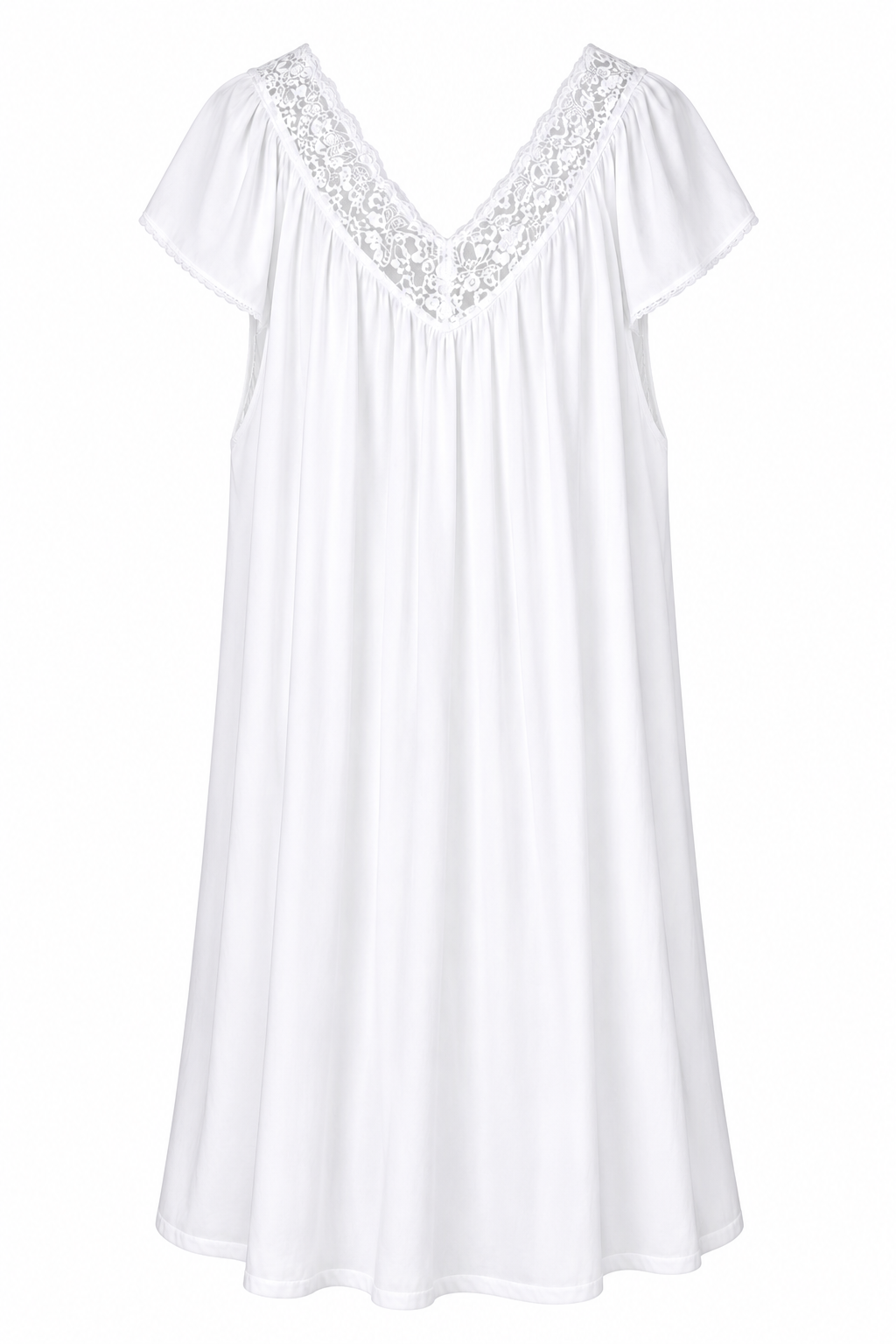 White Mischief white voile nightie with lace trim neckline and flutter sleeves