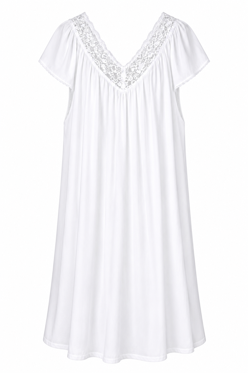 White Mischief white voile nightie with lace trim neckline and flutter sleeves