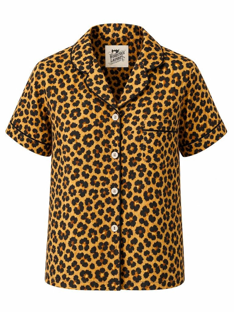 Woodstock Laundry satin short pyjama set in orange leopard print